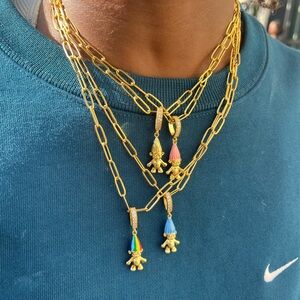 good lucky Troll necklace and gold plated brass pendantchain and gold-plated